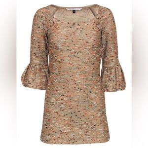 Diane Von Furstenberg Metallic Tan Multi Color Tweed Blend Knit Dress Size 2 XS